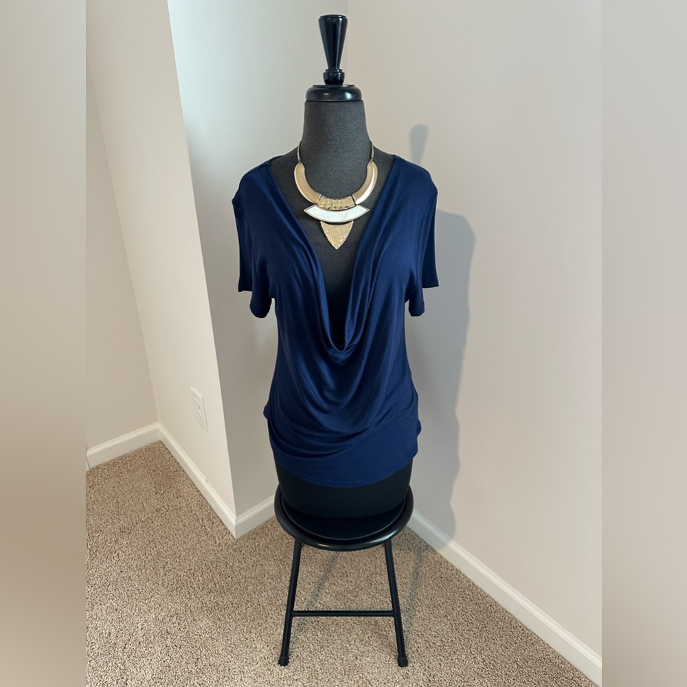 Navy Blue Cowl Neck Shirt - Medium